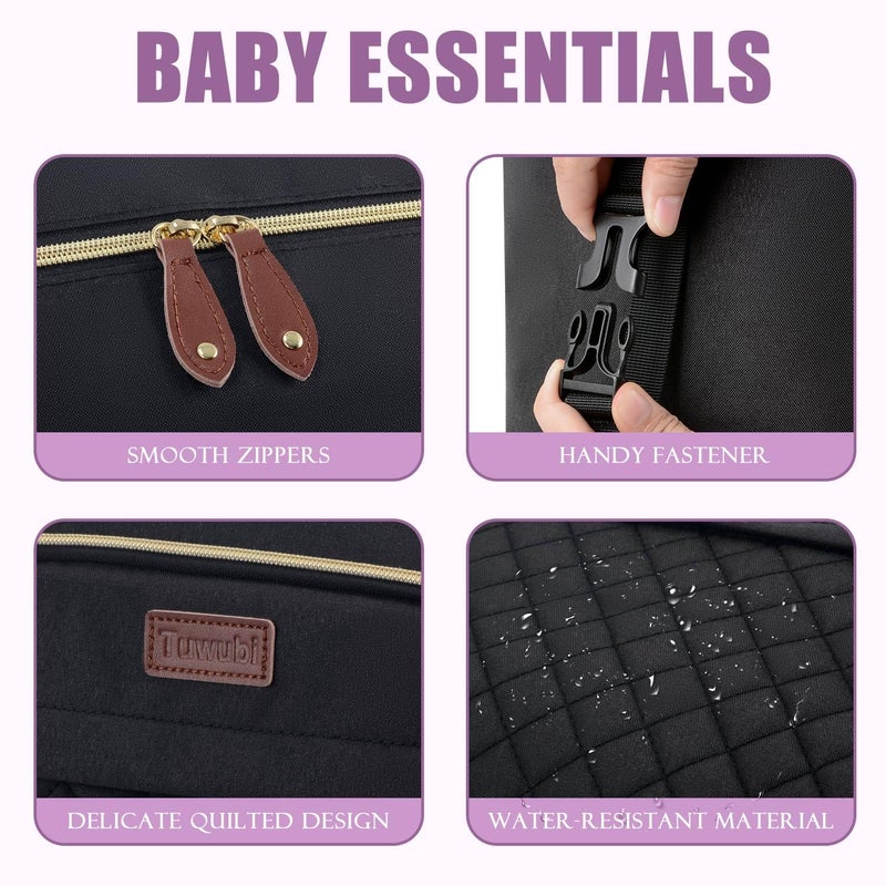 Tuwubi Diaper Bag Tote,Baby Diaper Bag with Pacifier Case Large Travel Diaper Tote Caddy for Mom and Dad Multifunction Large Baby Bag - M-Black - Image 3